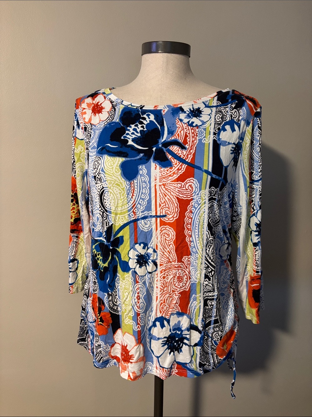 Women's Multicolor Floral-Print quarter length/Long Sleeve Top